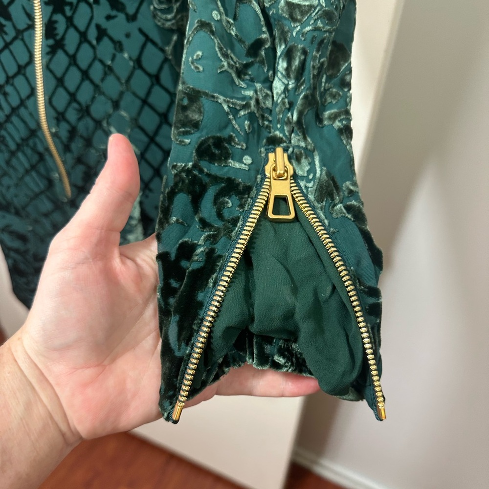 Balmain X H&M Green‎ Silk Viscose Velvet Floral High Neck Chic Mini Dress NWT 6 - Picture 10 of 16